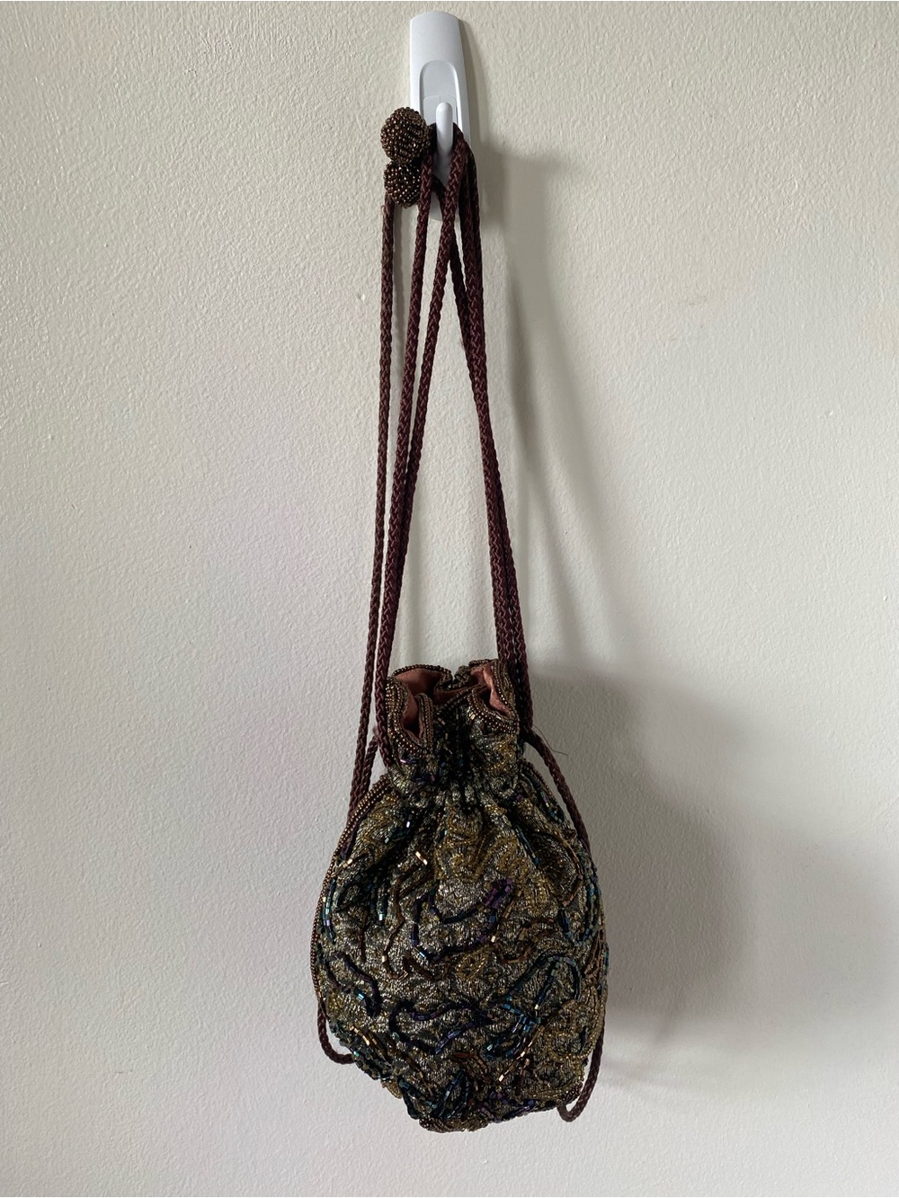 Talbots Gold Copper Beaded Renaissance Drawstring Shoulder Pouch - Picture 3 of 9